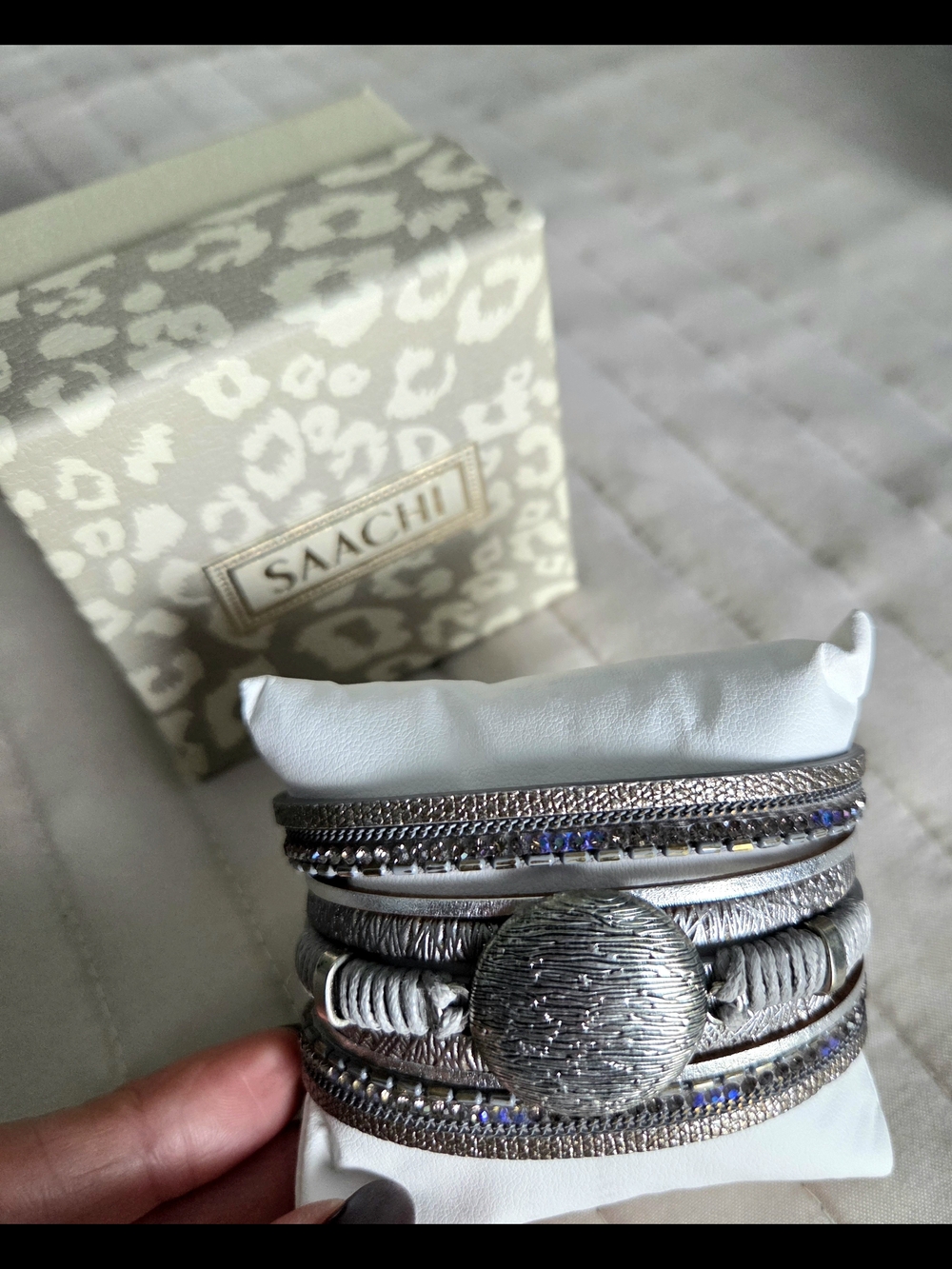 Saachi Silver Multi-Row Magnetic Wrap Bracelet